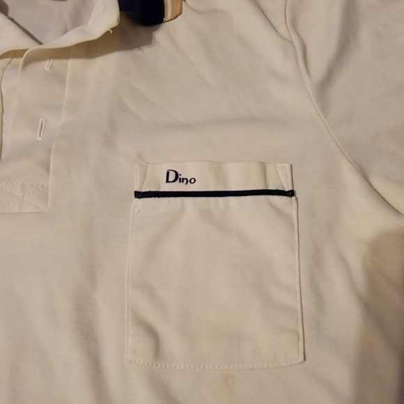 Vintage Dino di Milano Cream and Navy Polo Shirt - Size Small - Picture 3 of 5